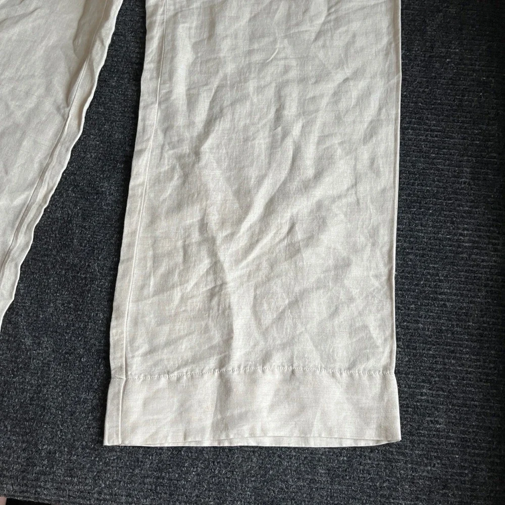 HM Linen Blend Wide Leg Trousers Beige High Waisted Pants Sz 8 lightweight flowy
